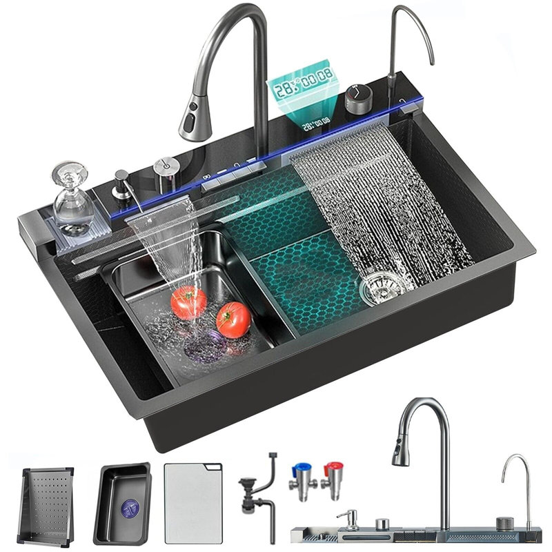Belfry Kitchen Jonel 460mm W Single Bowl Stainless Steel Kitchen Sink with 6 Faucet Holes
