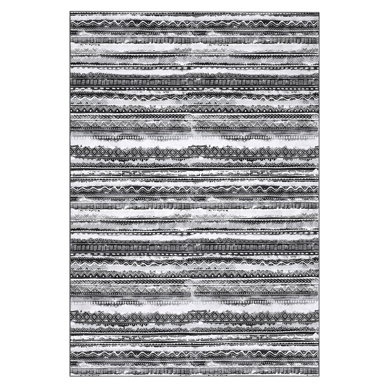 Tapis marocain à rayures abstraites à motif abstrait lavable à la machine, Rectangulaire 3 pi x 5 pi