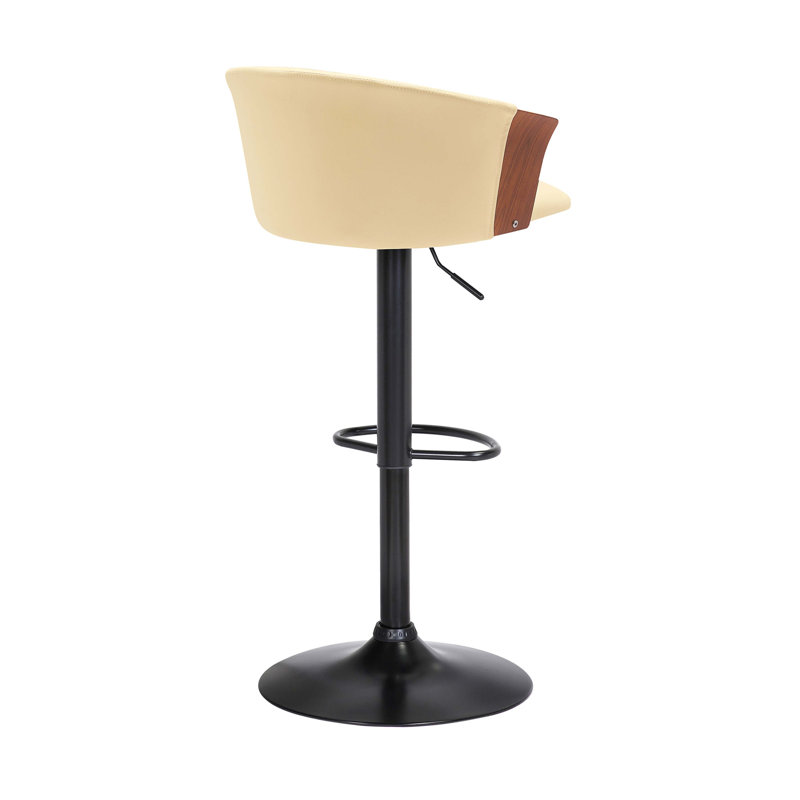 Adjustable Wood Bar Stool With Black Metal, Beige