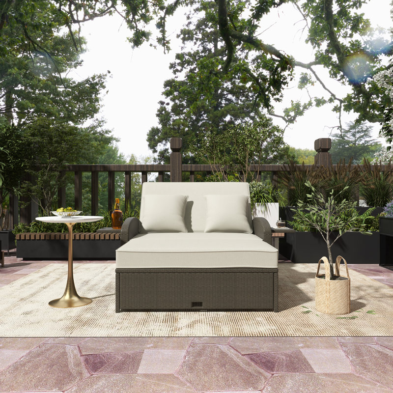 Double Chaise Lounge With Adjustable Back And Cushions, Gray