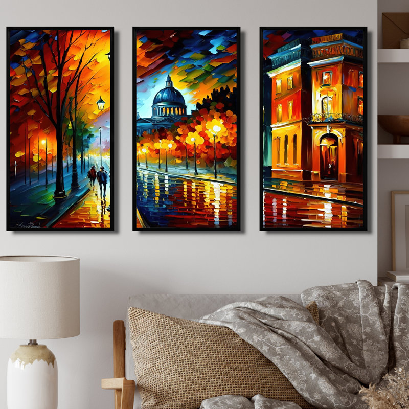 «Colorful Montreal City IV», ensemble d'art mural sur toile Cityscapes, Cadre noir, H 28 po x l 36 po x P 1 po