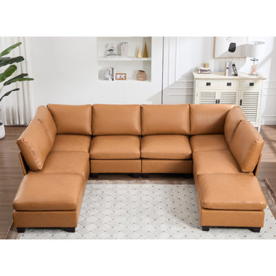 8-Pieces Faux Leather Sectional Sofa With two Ottoman Modular