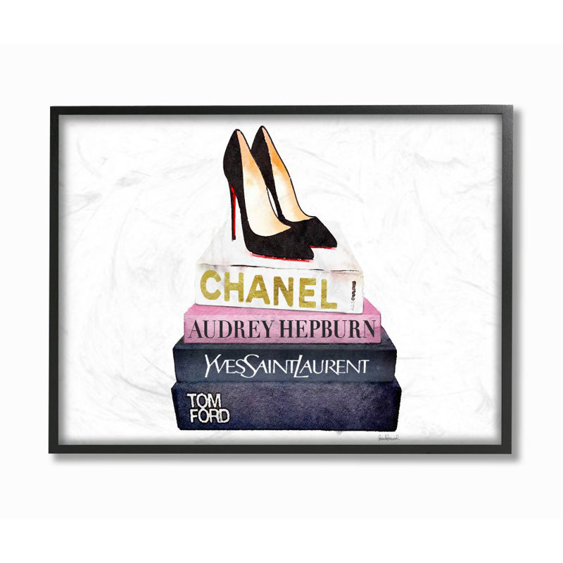 « mode book set black pump talons », impression, H 11 po x l 14 po, Giclée encadrée noir minuit
