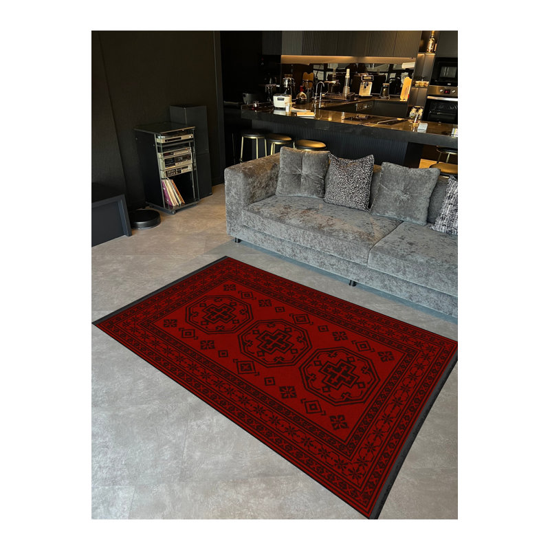 Tapis tissé rouge Mosso, 2'6" x 4'11"