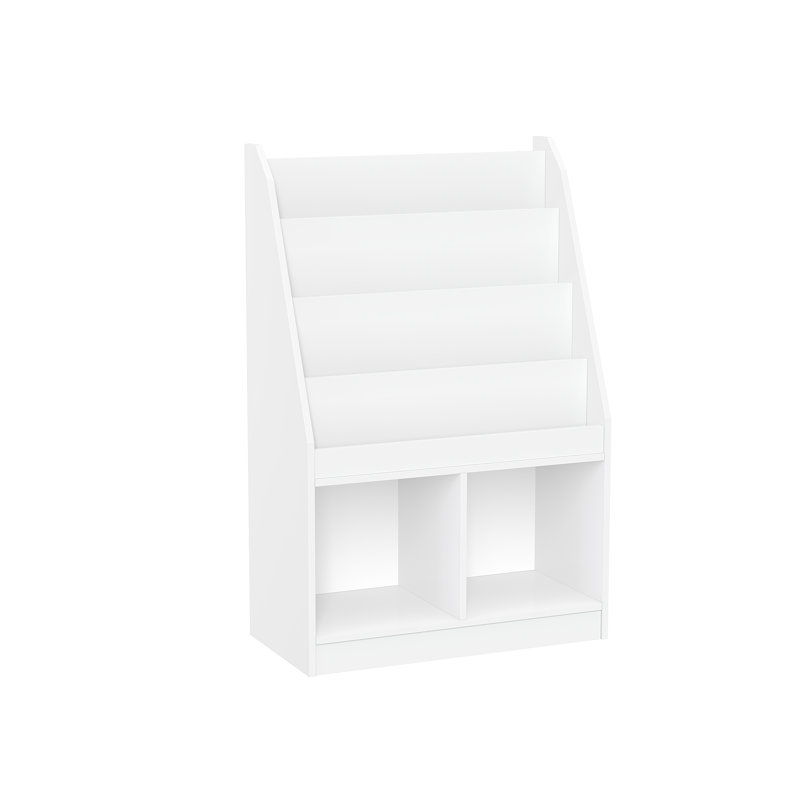 RiverRidge Kids Bookshelf and Toy Storage Organizer with 4 Bookracks and 2 Cubbies for Playroom, Nursery, and Reading Nook