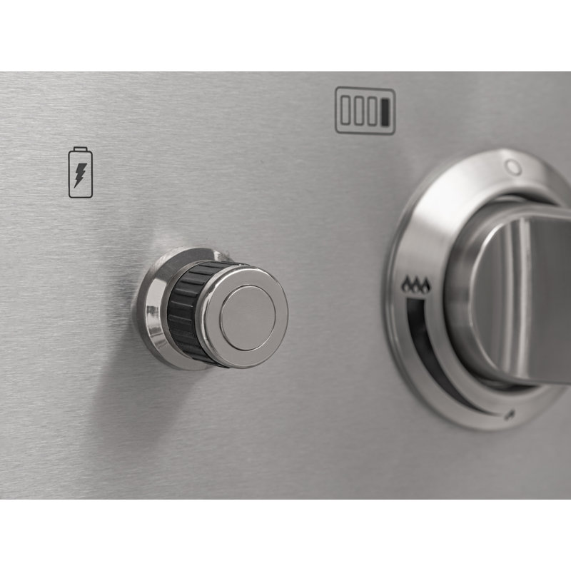 Ensemble d'armoires d'extérieur en aluminium noir 6 pièces avec 3 tiroirs, armoire de barbecue, gril au gaz naturel 33 po et dessus en acier inoxydable 16 po