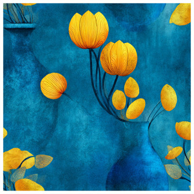 Couvre-lit matelassé tulipes jaunes sur fond bleu
