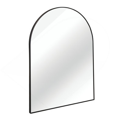 30x40 Inch Black Metal Framed Arched Bathrrom Mirror for Wall.