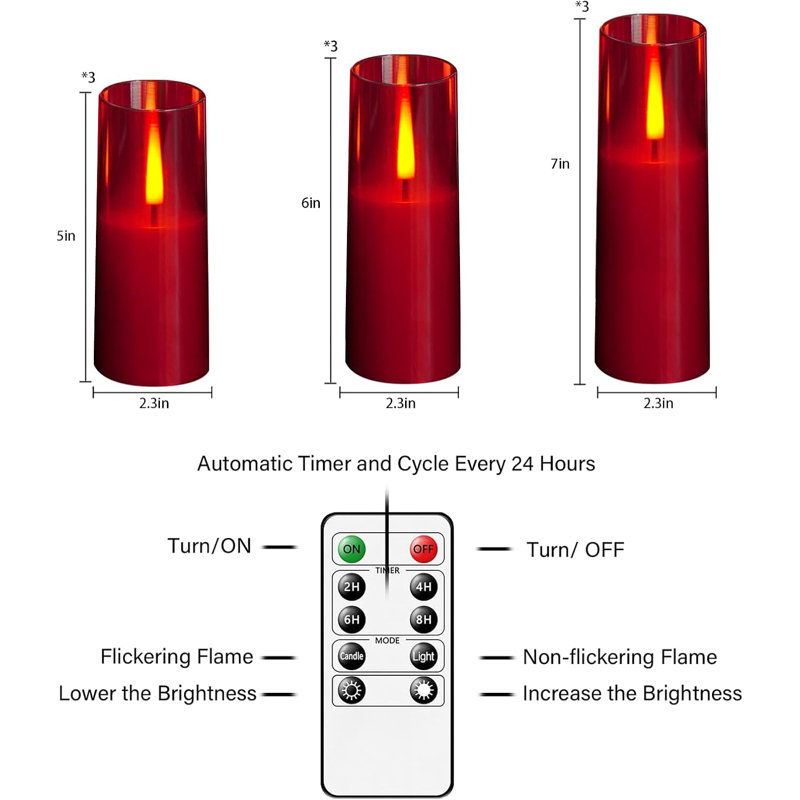 Set Of 9 Red Flickering Flameless Candles