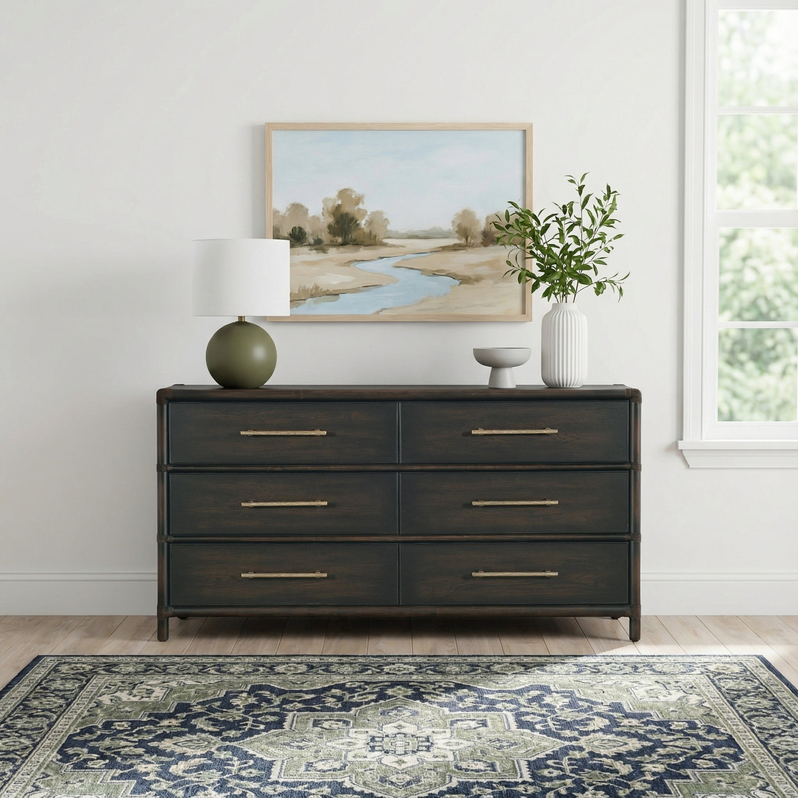 Retreat 68" Cedar Dresser, Dark Wood/Black Sand