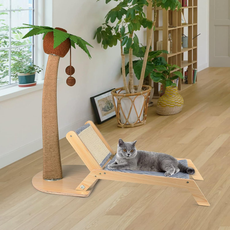 Poteau à griffer pour chat avec chaise longue 2 en 1 Palm Palmier à griffer pour chats d'intérieur, poteaux à griffer avec corde de sisal