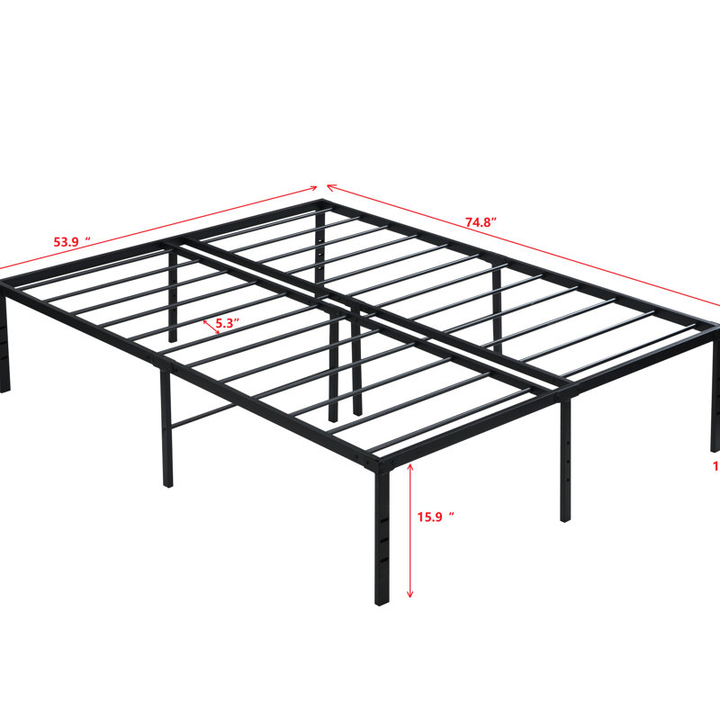 Black Full Size Heavy Duty Metal Bed Frame, Quick Setup, No Squeaking, 1000 - Pound Static Support, Even Mattress Under Space For Organization, Suitable Multiple Rooms, Leg Connection Holes Frame In