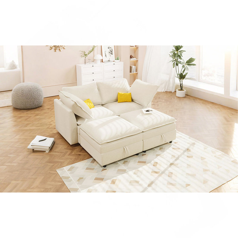 Modular 4-Piece Sofa With Storage, Beige