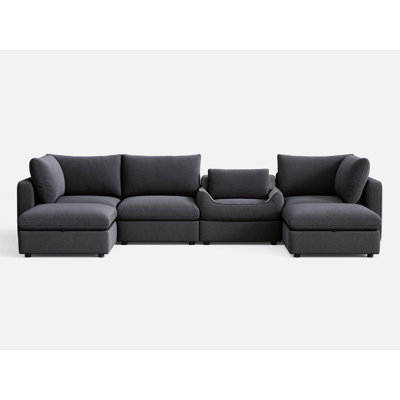 155" Wide 6 - Piece Linen Sectional With Pet Bed by Latitude Run