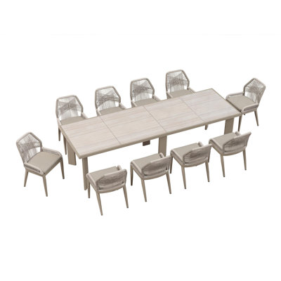  11 Pieces Patio Dining Set Aluminum Modern Rectangular Table And Wicker Chairs With Cushions For Kitchen Porch Garden Outdoor Furniture Sets