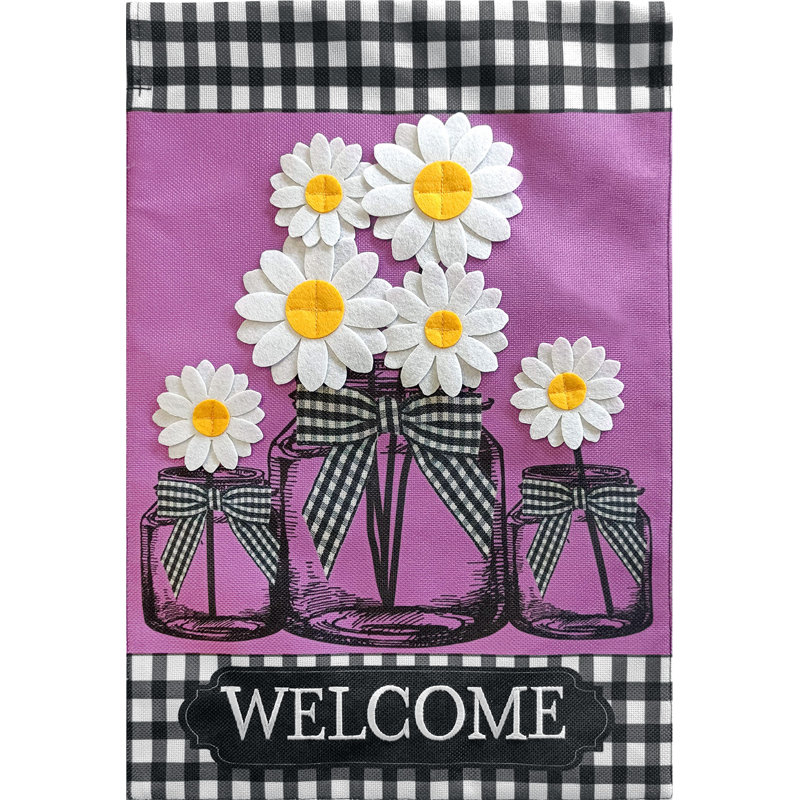 Daisy Jars Burlap House Flag