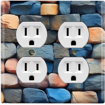 Metal Light Switch Plate Outlet Cover (Natural Rustic Boulder Rock Print - Double Duplex)