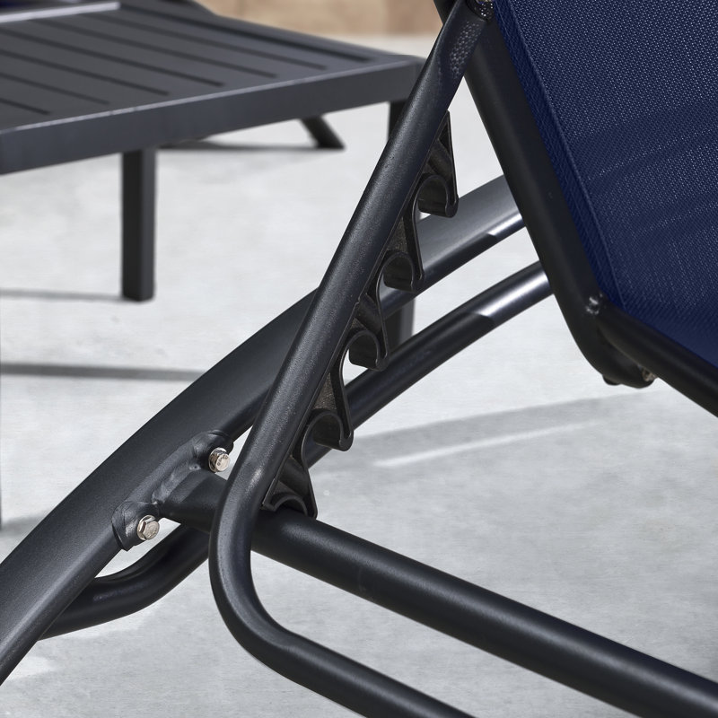 Outdoor Rust-Resistant Metal Chaise Lounge with Table, Blue