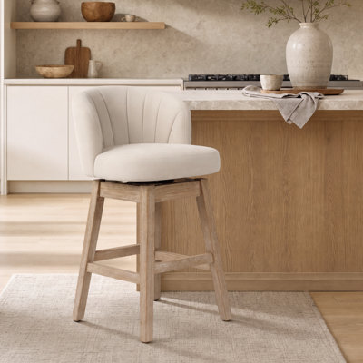 Tabouret de bar pivotant rembourré de style moderne du milieu du siècle avec cadre en bois massif (lot de 1)