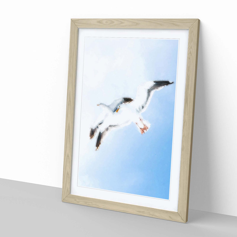 Seagulls in Flight in Abstract - Picture Frame Graphic Art Print, 60cm H x 40cm W x 2cm D, Oak