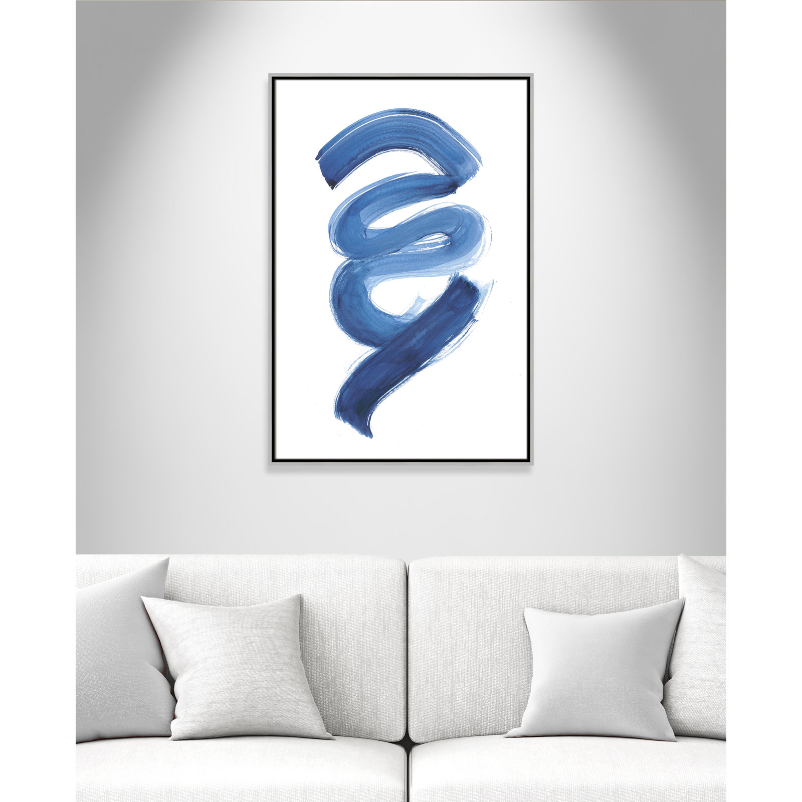Coppola "Slinky Indigo I" Painting by Filippo Ioco, 37.5" H x 25.5" W x 2" D, Silver Framed Canvas