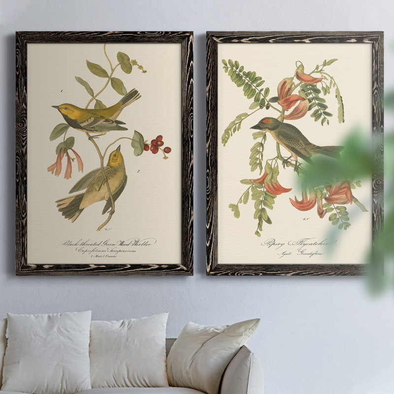 Parure en bois vert à gorge noire - ensemble de 2 reproductions d'art sur toiles, Toile avec cadre noir