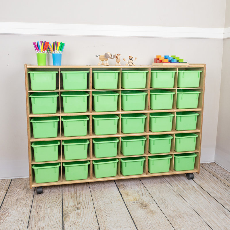 Casier avec bacs Contender, Assemblé avec roulettes, Vert lime