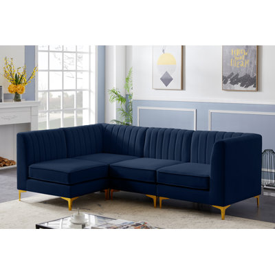 Enson Velvet L-Shaped Sectional Reversible