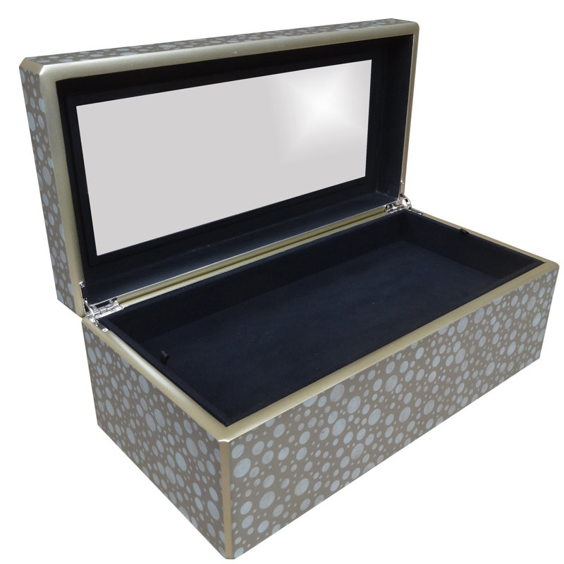 Sand Reverse Painted Mirror Jewelry Box with Wood Edges