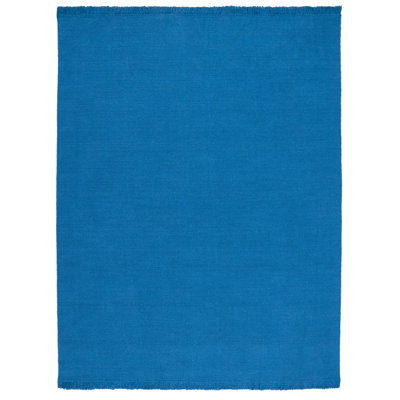 Tapis bleu uni en laine / coton tissé à la main Lauren Ralph Lauren