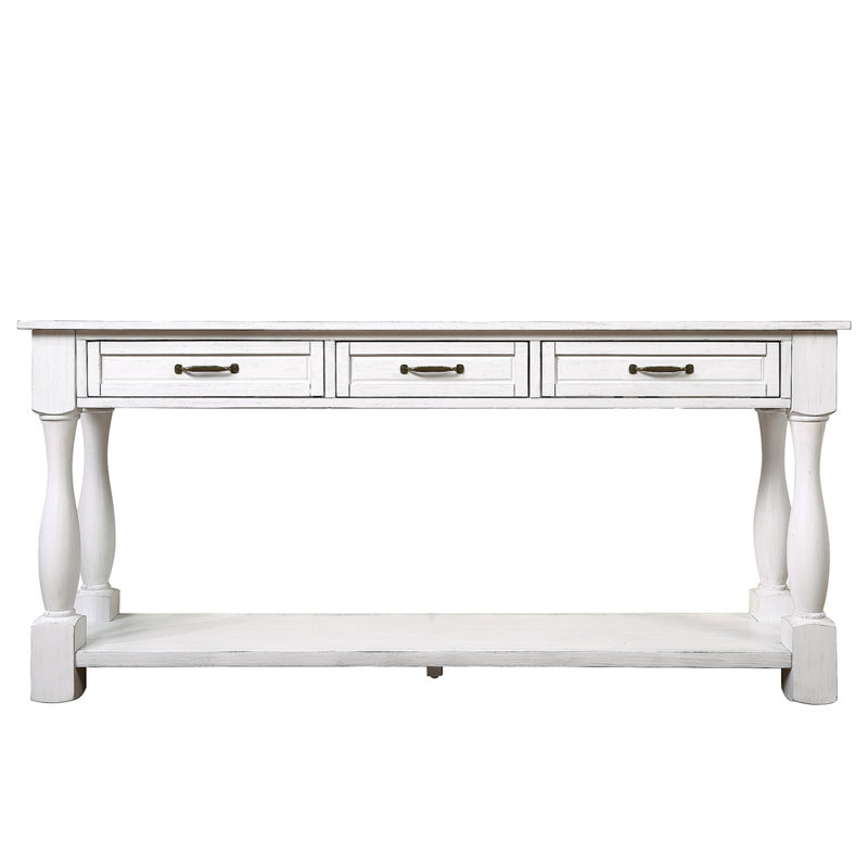 63Inch Long Wood Console Table With 3 Drawers And 1 Bottom Shelf For Entryway Hallway Easy Assembly Extra-Thick Sofa Table