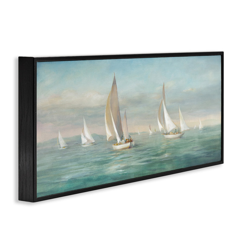 Conception d'art sur toile Stupell Industries, voilier, flotte, vagues de l'océan par Danhui Nai, Giclée encadrée noir minuit