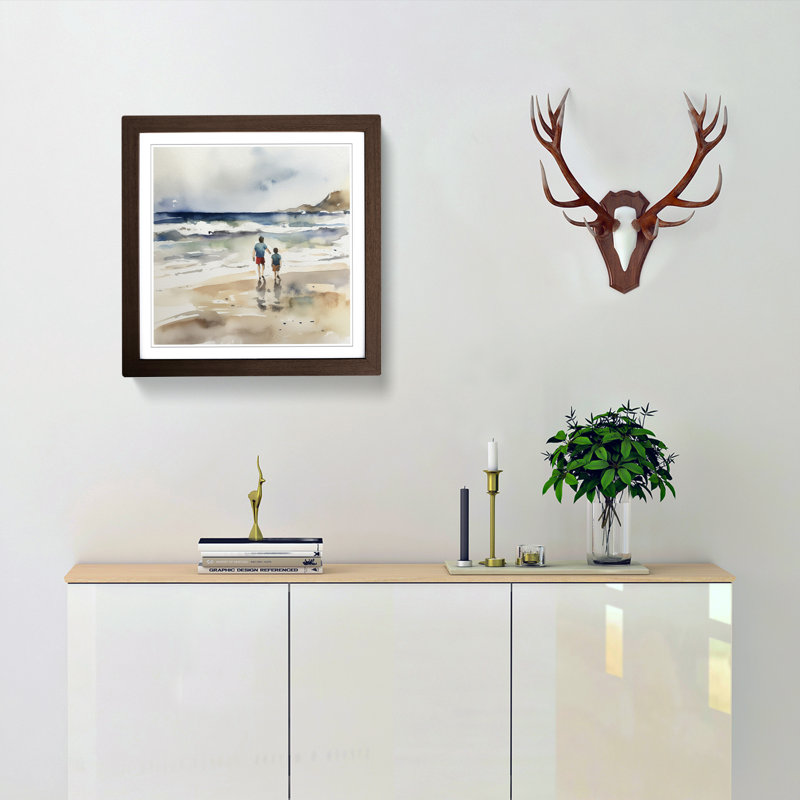 Beach Watercolour No.1 - Framed Print, Walnut