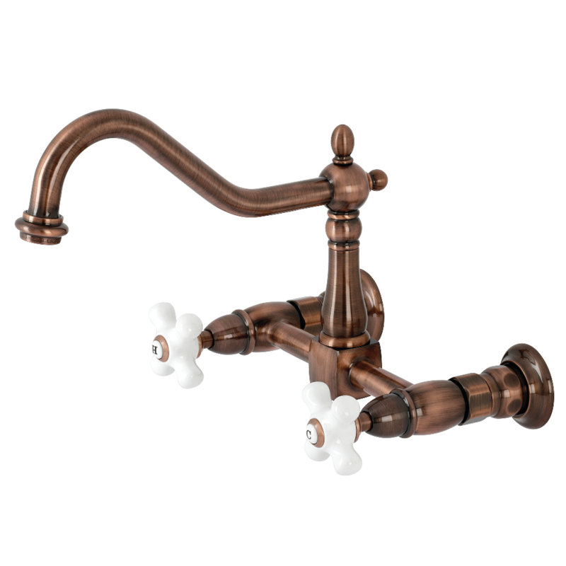 Robinet pont mural Heritage, Cuivre antique / blanc