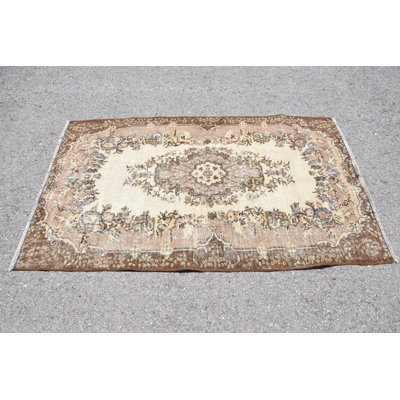 Authentic Vintage Beige Turkish Rug Perfect for Kitchen and Home Area Decorations