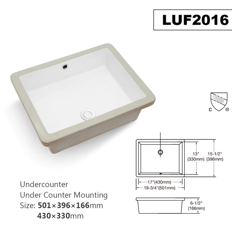 Lavabo de salle de bain rectangulaire élégant en céramique de style européen - encastré avec un trou de drain blanc au design tendance
