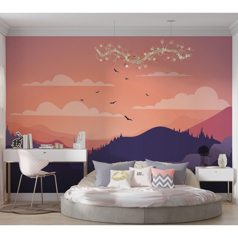 Premium Wallpaper Wall Mural - Mountain Sunset, 144" L x 210" W