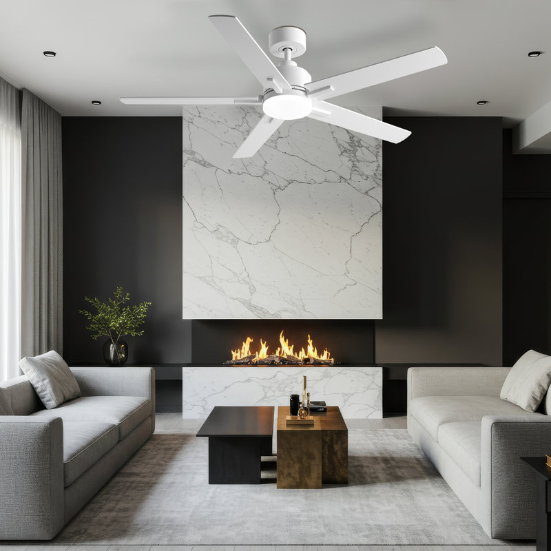 52"Ceiling Fan with Reversible Blades: White / Natural Wood Finish,  Adjustable Led Lights , 6-Speed Choice