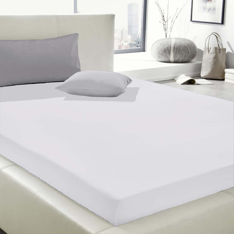 Cotton Blend Jersey Knit Fitted Sheet, White, 90-100 x 190-220 cm