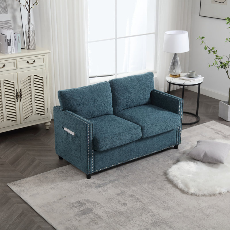 Demandrea 52.36'' Upholstered Loveseat, Teal Blue Chenille