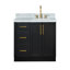 Meuble-lavabo rectangulaire simple de 94 cm (37 pouces) décalé vers la droite, avec comptoir en marbre blanc de Carrare de 3,8 cm (1,5 pouce) d'épaisseur, finition noire.-1700577018-1700577019
