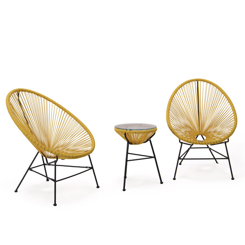 Chaise longue d'extérieur 3 pièces avec plateau en verre Chelsea-May Montara, Jaune