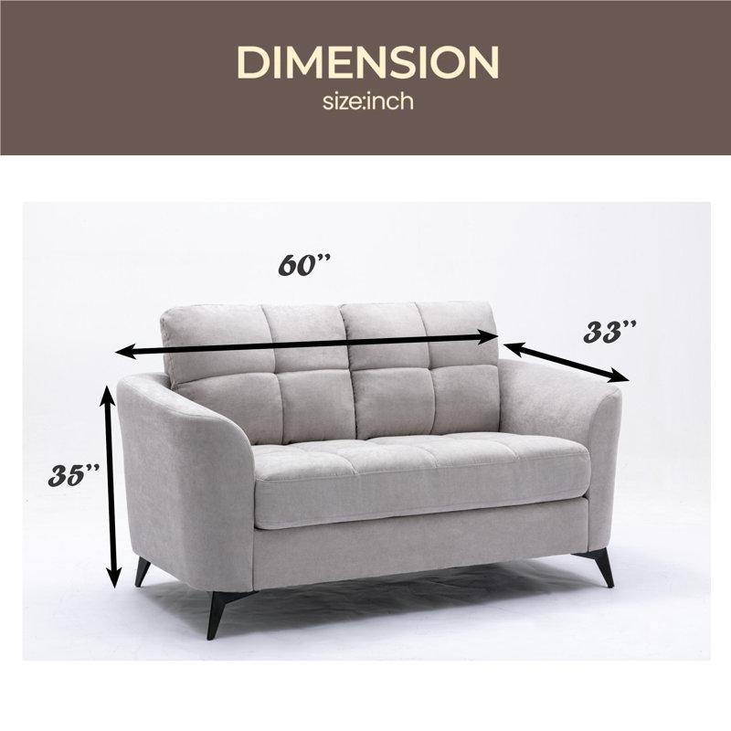 Causeuse en tissu 60 po, Gris clair