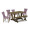 L'ensemble de table 6 pièces se compose d'une table de salle à manger Jacobean patinée, d'un banc de cuisine et de 4 chaises de cuisine en tissu de lin Dahlia avec dossier capitonné - Finition Jacobean patinée-1315166233