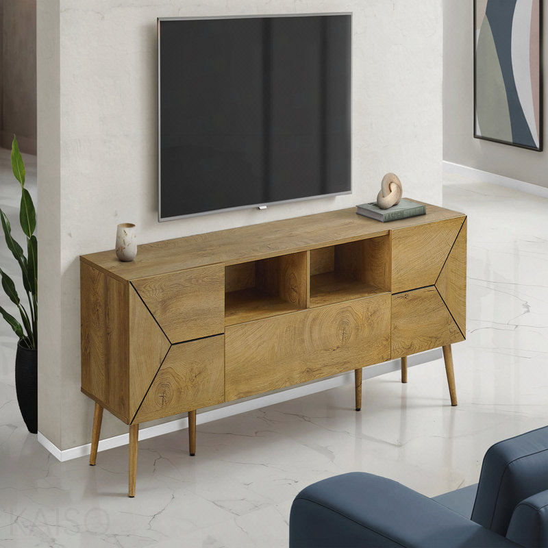 Meuble télé, console de 72 po, meuble multimédia, tiroir de rangement, Brun