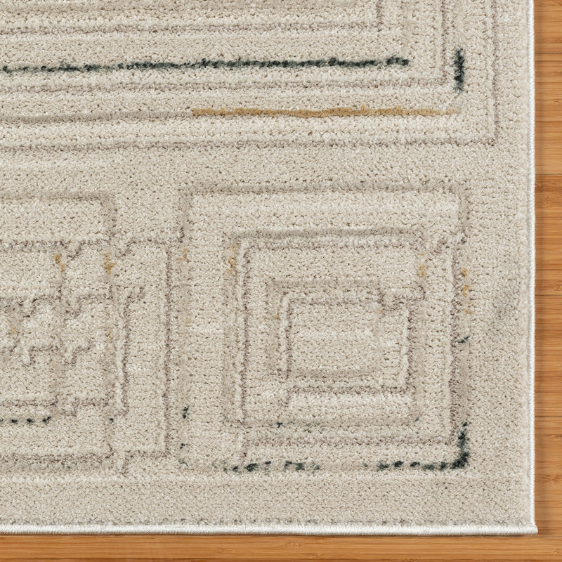 Trevi Kosmas Linear Modern Abstract Ivory Cream Plush Polyester Area Rug, Rectangle 5'3" x 7'