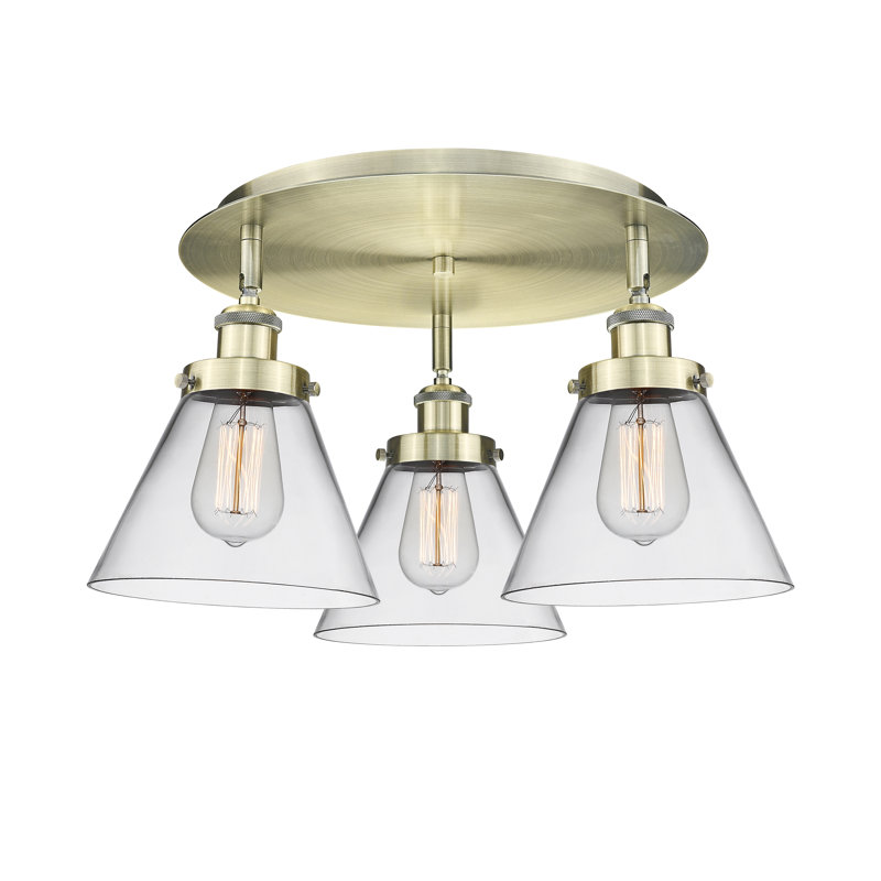 Plafonnier encastré 3 lumières Cone, Laiton antique, Clair