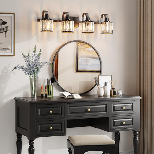 Luminaires de salle de bain modernes en cristal 4 lumières, Noir