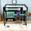 Lit mezzanine double avec bandes lumineuses, ports USB, bureau, tablettes et panneau perforé-986253303