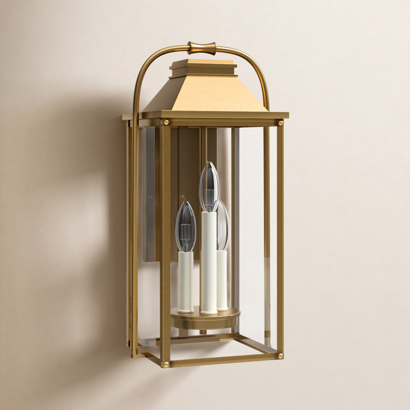 Plafonnier encastré d'extérieur 3 lumières Newson, H 18,25 po x l 8,75 po x P 7,5 po, Laiton peint vieilli